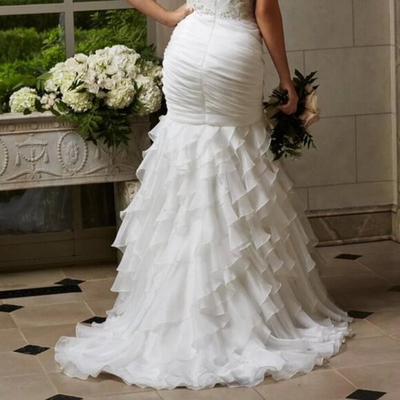 WTOO Ivory Embellished Strapless Organza Ruffle Wedding Gown - Picture 4 of 5